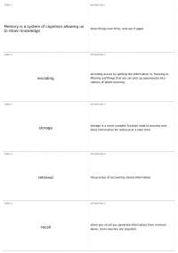 Memory Terms: Storage, Retrieval, Recall, Recognition, and Processing