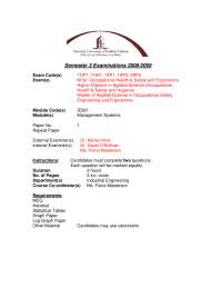 Occupational Health & Safety Exams, NUI Galway, 2008/2009