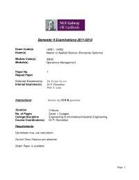 Process Model Approach - Operations Management - Past Exam
