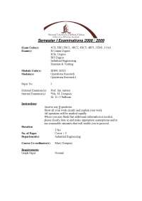 Optimal Solution - Operations Research - Past Exam