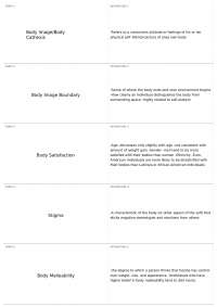 Body Image and Self-Esteem: Definitions and Concepts