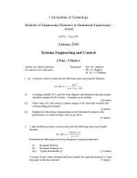 Open Loop Transfer Function - System Engineering and Control - Exam ...