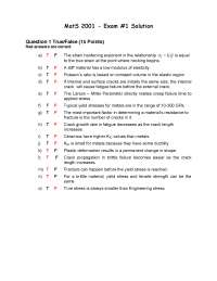 Exam 1 Solutions - Introduction to the Science of Engineering Materials | MATS 2001