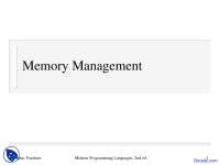 Memory Management - Modern Programming Languages - Lecture Slides - Docsity