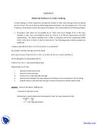 Material Balance in Coke Making - Fuel, Furnace and Refractory - Lecture Notes