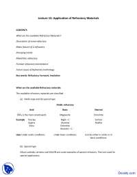 Application of Refractory Materials - Fuel, Furnace and Refractory - Lecture Notes
