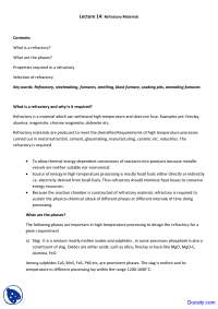 Refractory Materials - Fuel, Furnace and Refractory - Lecture Notes