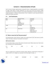 Characterisation of Fuels - Fuel, Furnace and Refractory - Lecture Notes