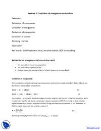 Oxidation of Manganese - Steel Making - Lecture Notes