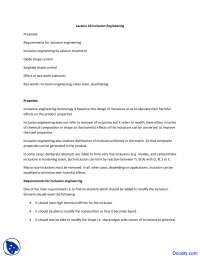 Inclusion Engineering - Steel Making - Lecture Notes