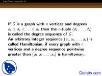 Graph Theory: Lecture No. 30 - Degree Sequences, Hamiltonicity, and Graph Toughness