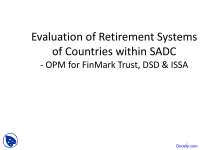 Evaluation of Retirement Systems - Social Legislation - Lecture Slides