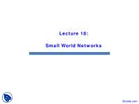 Small World Networks Two - Complex Networks - Lecture Slides