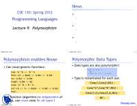 Polymorphism in Programming Languages: Lecture 9