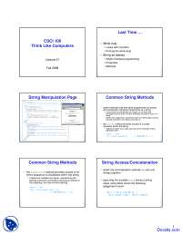 String Manipulation and Arrays in JavaScript: Lecture Notes for CSCI 100, Fall 2008