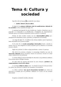 Introducción a la Sociología, Tema 4 - Apuntes de Sociología - Docsity