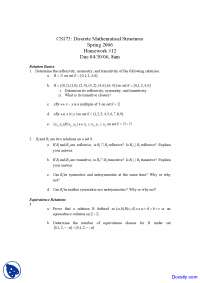 Discrete Mathematics Homework 12: Relation Basics and Equivalence Relations