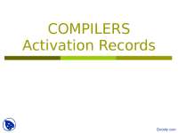 Activation Records - Compilers - Code Generation - Lecture Slides - Docsity