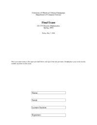 CS 173 Discrete Math Final Exam - UIUC, Spring 2004