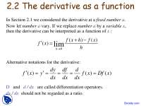 Derivative Function - Calculus I - Lecture Slides - Docsity