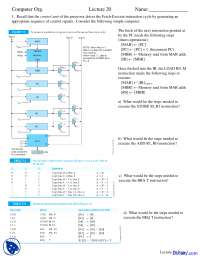 Control Unit of Processor - Computer Organization - Homework - Docsity