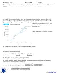 Computer Performance - Computer Organization - Homework - Docsity