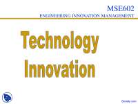 Technology Innovation - Engineering Innovation Management - Lecture Slides