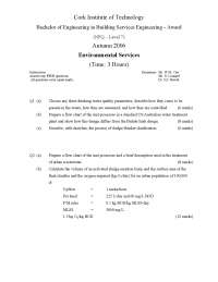 Building Services Engineering Exam: Environmental Services and Water Treatment