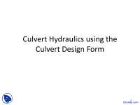 Culvert Hydraulics - Hydraulics - Lecture Slides