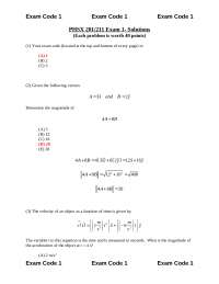 Exam 1 Solutions - General Physics I | PHSX 211 - Docsity