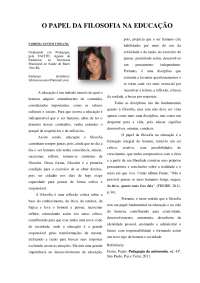 O PAPEL DA FILOSOFIA NA EDUCAÇÃO, Por Fabrísia Tossato, Barro Alto-BA