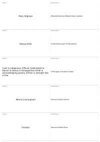 German Modern Dance Pioneers and Their Influences: Graham, Cunningham, Horton, and Others