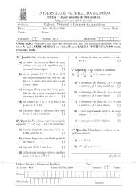 Exame de Cálculo Vectorial e Geometria Analítica da UFPB - 3ª Prova
