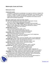 Metamorphic Zones - Mineral Deposits - Lecture Notes - Docsity