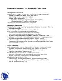 Metamorphic Facies - Mineral Deposits - Lecture Notes - Docsity