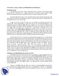 Optical Properties of Minerals - Mineral Deposits - Lecture Notes - Docsity