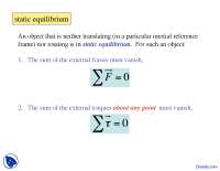 Static Equilibrium - General Physics I - Lecture Slides - Docsity