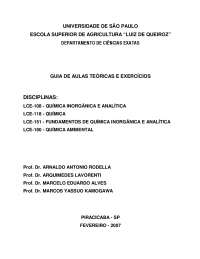 Química Inorgânica e Analítica - Guia de Aulas Teóricas