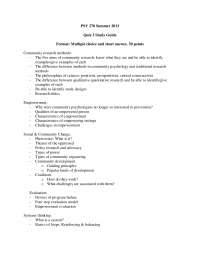 Summer 2013 Quiz 3 Study: Community Research & Empowerment in Psych