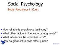 Social Psychology in Court - Social Psychology - Lecture Slides