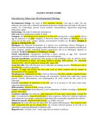 Exam 1 Study Guide - Developmental Biology | ZOL 320
