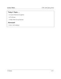 Logistics - Organization of Programming Languages - Lecture Notes - Docsity