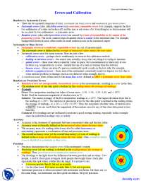 Errors and Calibration - Instrumentation, Measurements, Statistics - Lecture Notes