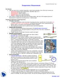 Temperature Measurement - Instrumentation, Measurements, Statistics - Lecture Notes