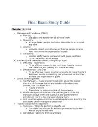Final Exam Study Guide - Management Theory and Leadership Practice ...