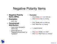 Negative Polarity Items - Introduction to Formal Semantics - Lecture Slides