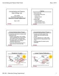 Concentrating and Passive Solar Energy Use - Alternative Energy Engineering - Lecture Slides