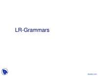 LR Grammars - Advanced Theory of Computation - Lecture Slides
