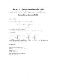 Multiple Linear Regression Model - Econometrics - Lecture Notes - Docsity