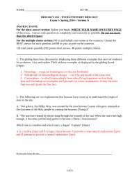 Notes 6 Solved Questions on Evolutionary Biology - Exam 1 | BIOL 412 ...